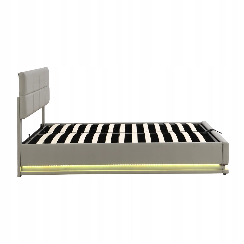 Letto imbottito 180x200 LED - Xylo - Idraulico, colore grigio chiaro
