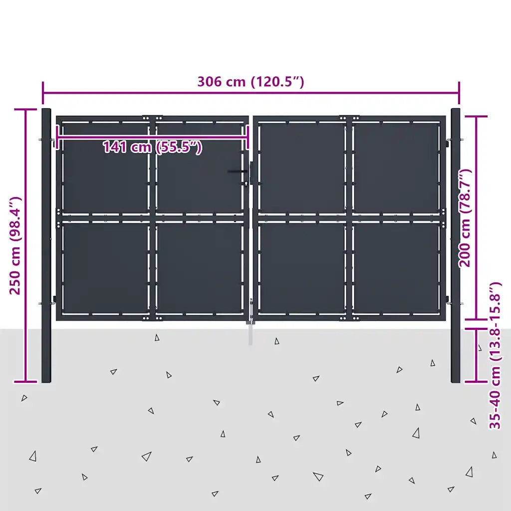Cancello per Giardino in Acciaio 300x200 cm Antracite cod mxl 44488