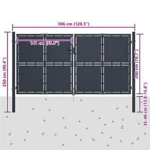 Cancello per Giardino in Acciaio 300x200 cm Antracite cod mxl 44488