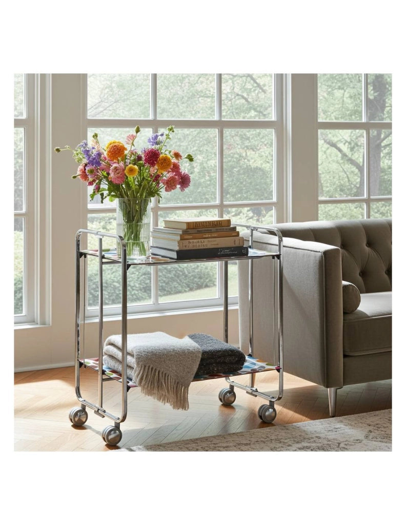 Carrello da cucina pieghevole cromato con ruote BAUHAUS 2 ripiani