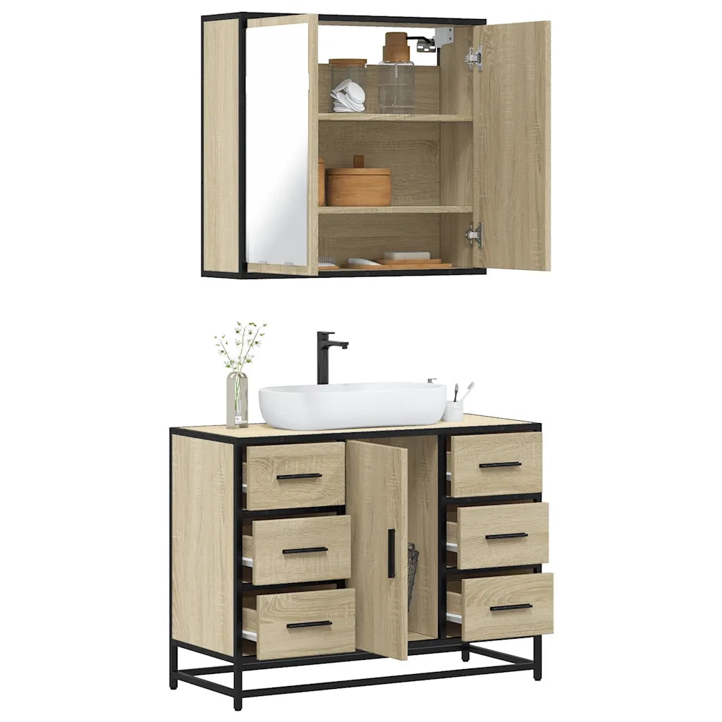 Set Mobili da Bagno 2 pz Rovere Sonoma in Legno Multistrato 3300901