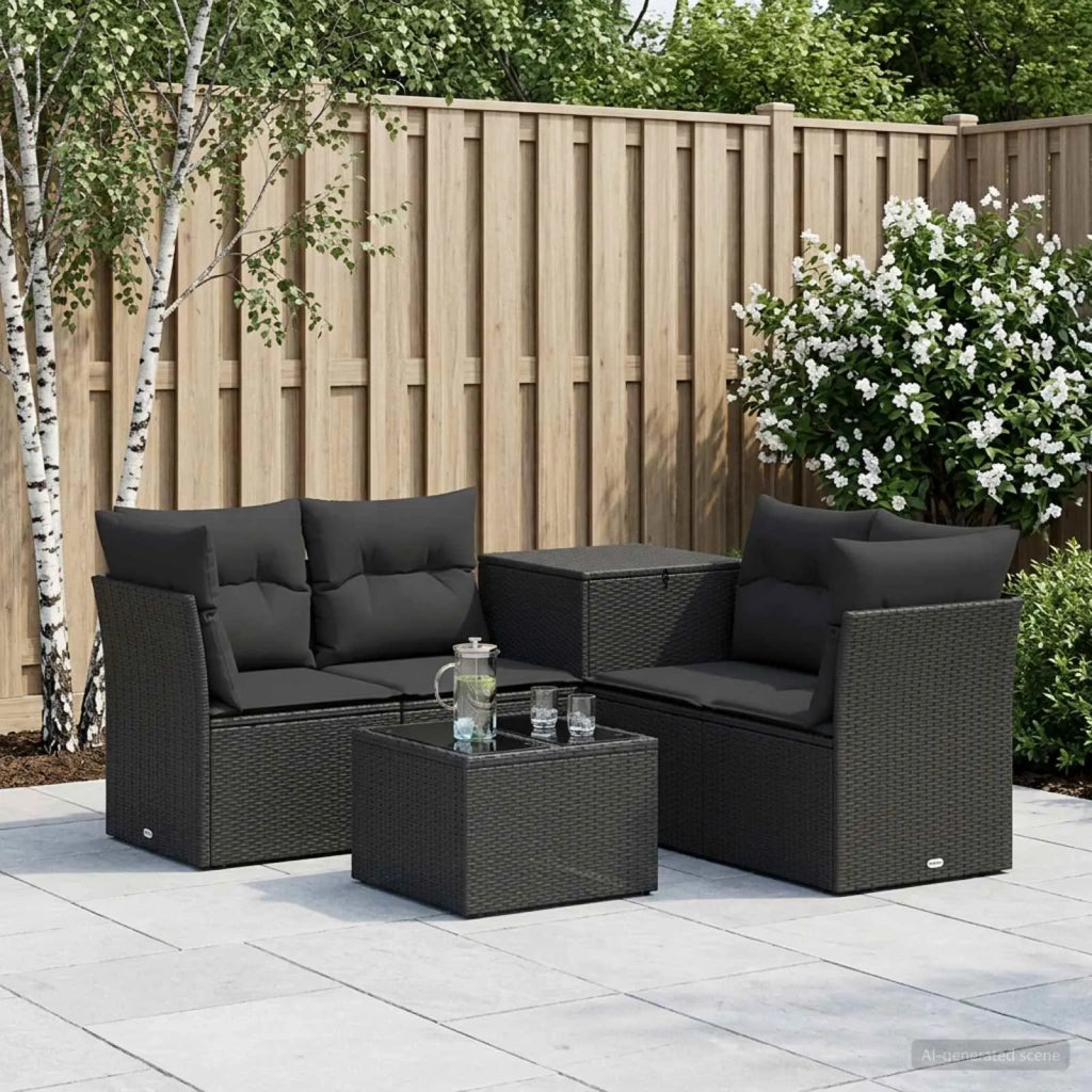 Set di divani 6 pz Nero Rattan sintetico e Acciaio 3447337