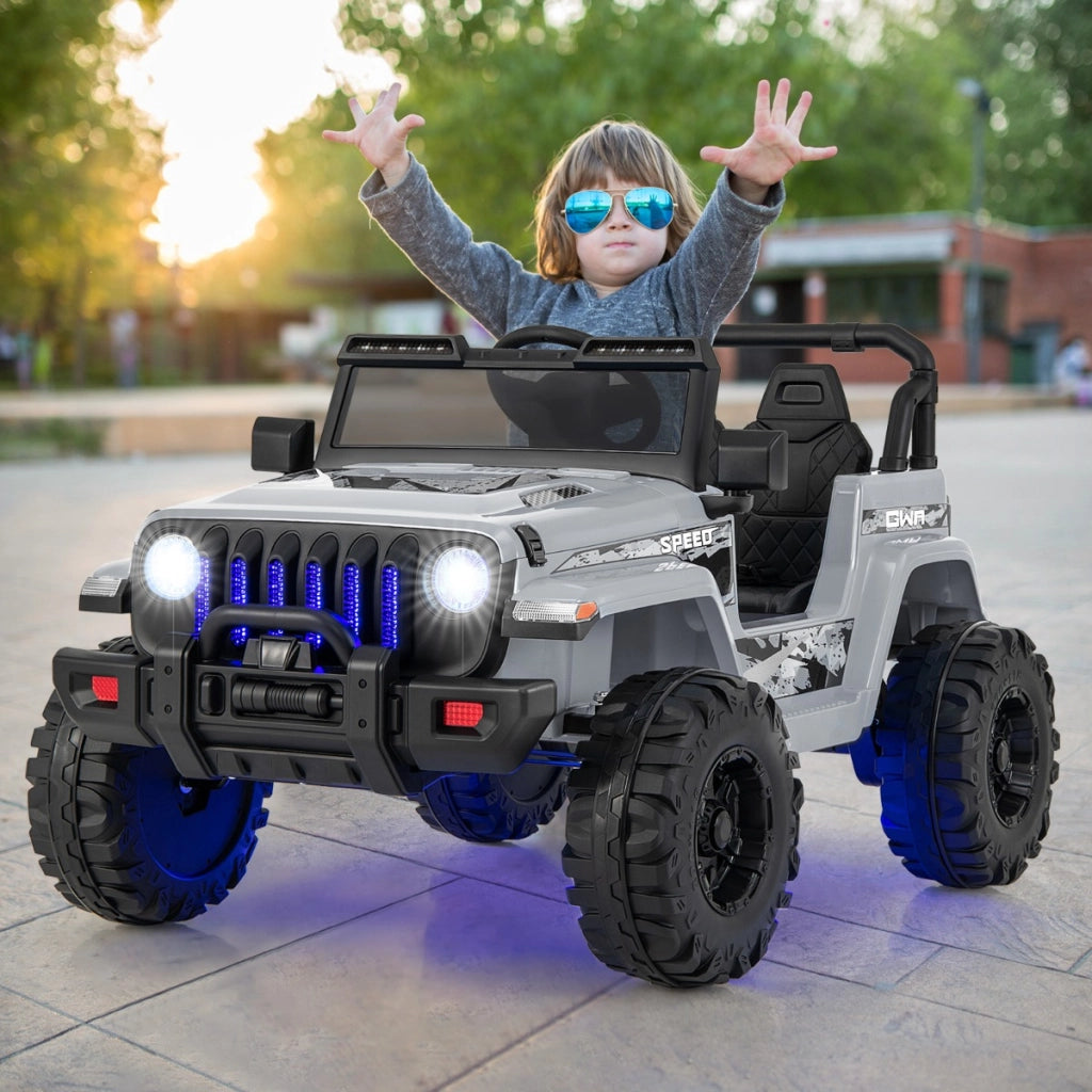 Jeep per bambini alimentata a batteria 12V con 2 posti e telecomando musica porta USB, Auto elettrica Grigio-Macchinine giocattoli