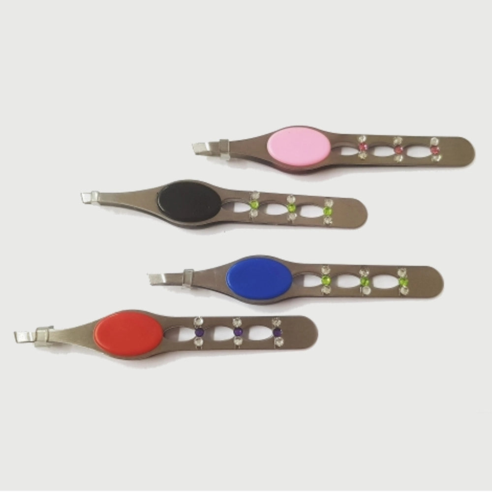 Trade Shop - 3 Pinzetta Pinzette Glitter Colorate Casuali Ergonomica Acciaio Sopracciglia -