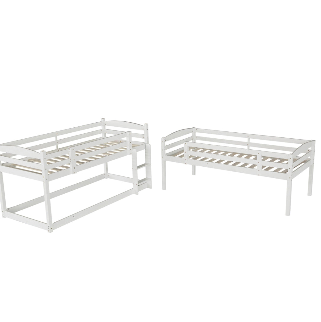 Letto a castello triplo per bambini 90x200 cm in legno di pino e MDF; bianco