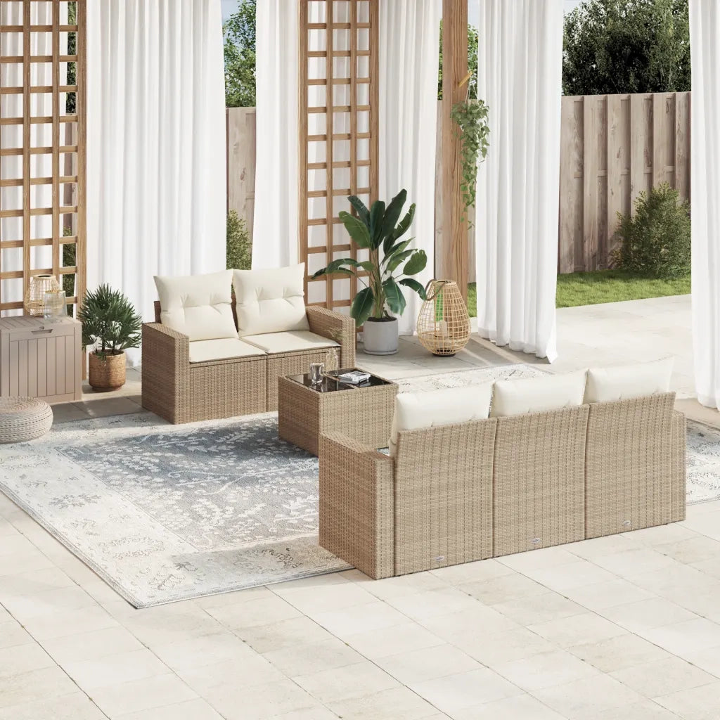 Set Divano da Giardino 6 pz con Cuscini Beige in Polyrattan 3251035
