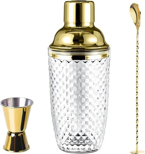 Shaker per cocktail in vetro - 400 ml - vetro dorato e trasparente