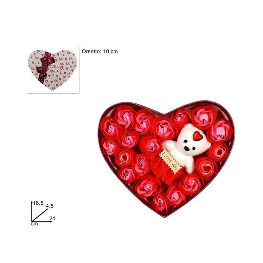 Trade Shop - Scatola Regalo A Forma Di Cuore Con Orsetto E Rose Per San Valentino Anniversari -