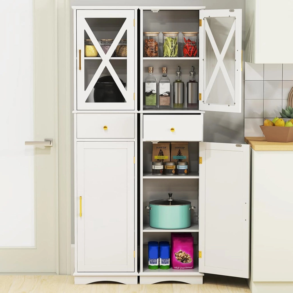 Armadietto da bagno, sottile con 2 ante, 1 cassetto e 3 ripiani regolabili, 40 x 30 x 168 cm, per cucina, soggiorno, bagno, ufficio (bianco)