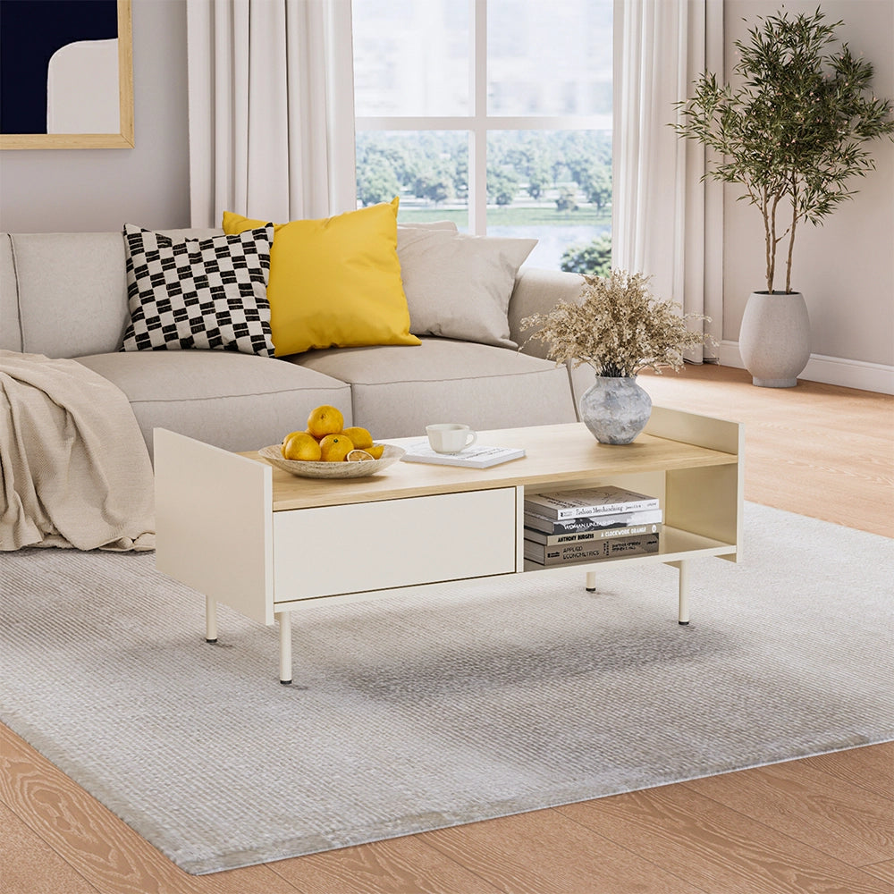 Vicco Tavolino Crema 100 x 50 cm con 2 cassetti