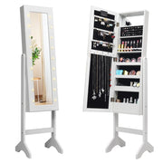 Mobile portagioielli indipendente 35 x 31,5 x 145 cm angolazione regolabile con 18 LED design moderno in MDF bianco 20_0014868