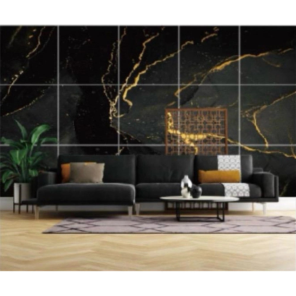 Trade Shop - Pannello Adesivo Effetto Marmo Nero Venato Oro Pareti Paraschizzi 300x60cm Stanza -