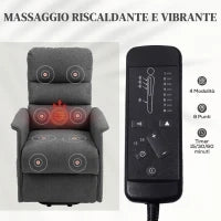 Poltrona Alzapersona Elettrica con 8 Punti Vibranti, 4 Modalità di Massaggio e Riscaldamento, Grigio