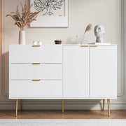 Credenza 3 cassetti 2 ante con ripiani, per soggiorno, in MDF, bianco e oro, 120 × 38 × 80,5 cm