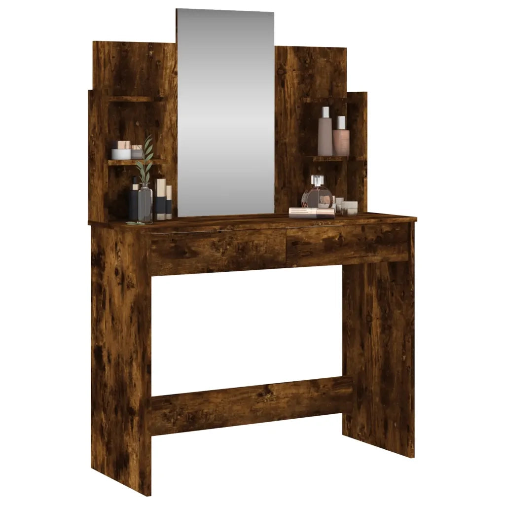 Toeletta con Specchio-Tavolo da Vanit¨¤ Rovere Fumo 96x39x142 cm