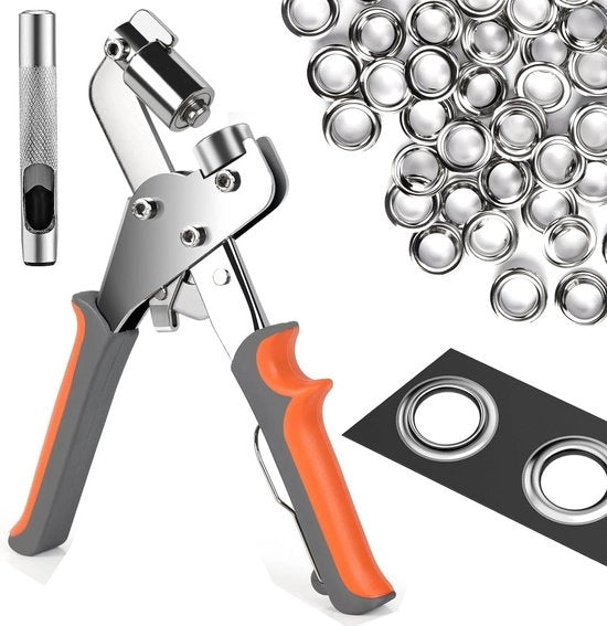 Oogtang Professionale con 300 Inslagringi - Diametro 10 mm - Piastra di Inslag con Piastra Magnetica in Acciaio di Carbonio - Per Vele, Tessuti, Pelli, Cinture, Cappuccioli