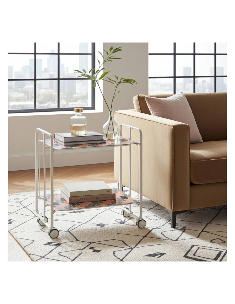 Carrello da cucina pieghevole bianco con ruote BAUHAUS 2 ripiani