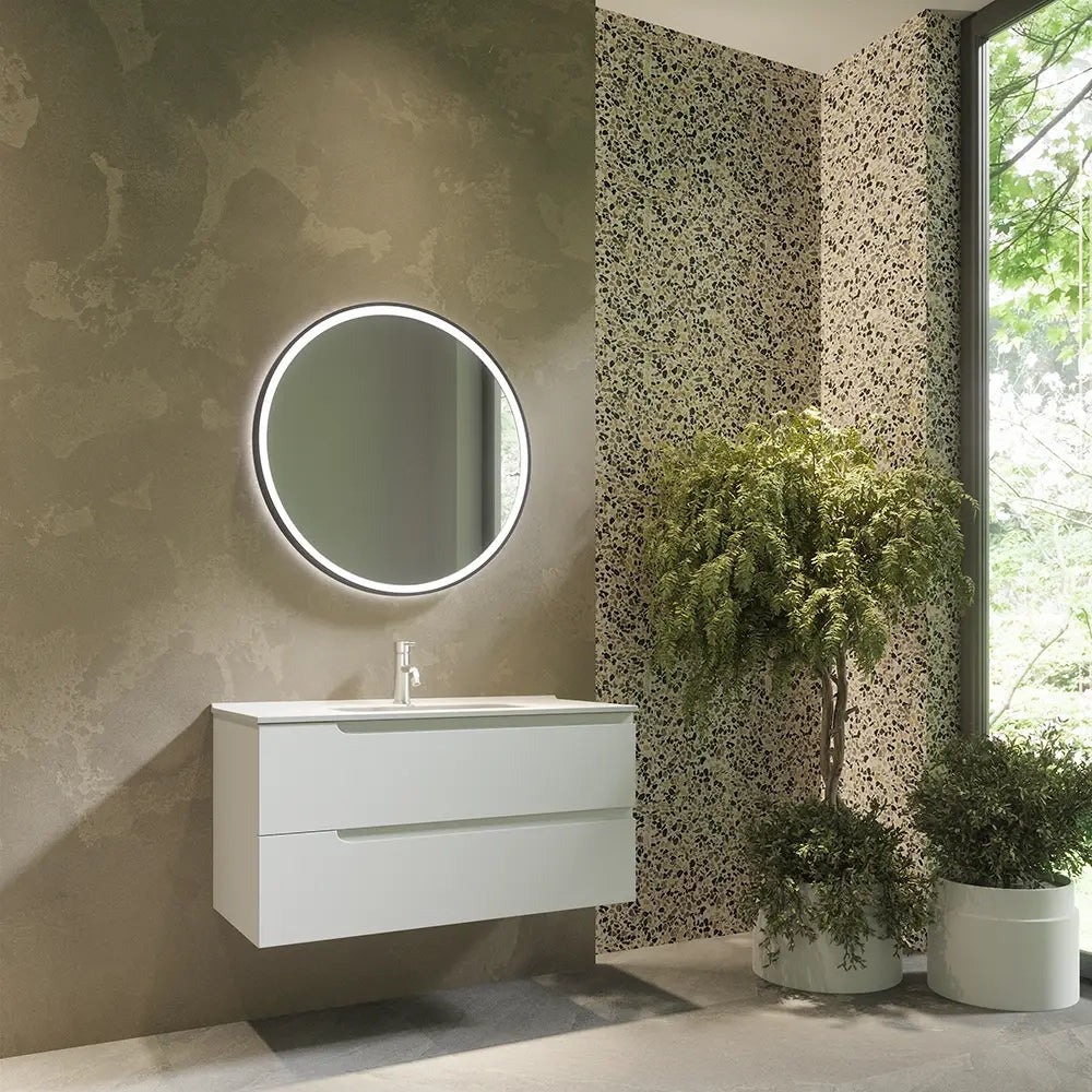 Mobile bagno sospeso 100 cm due cassetti bianco opaco con lavabo  | Moor