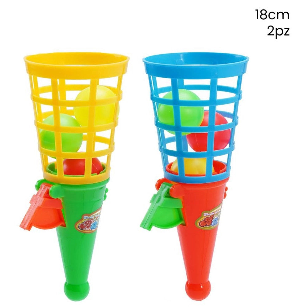 Trade Shop - Set 2pz Cono Lancia Palline Palle Giocattolo Gioco Per Bambini 18cm Colorati 258359 -