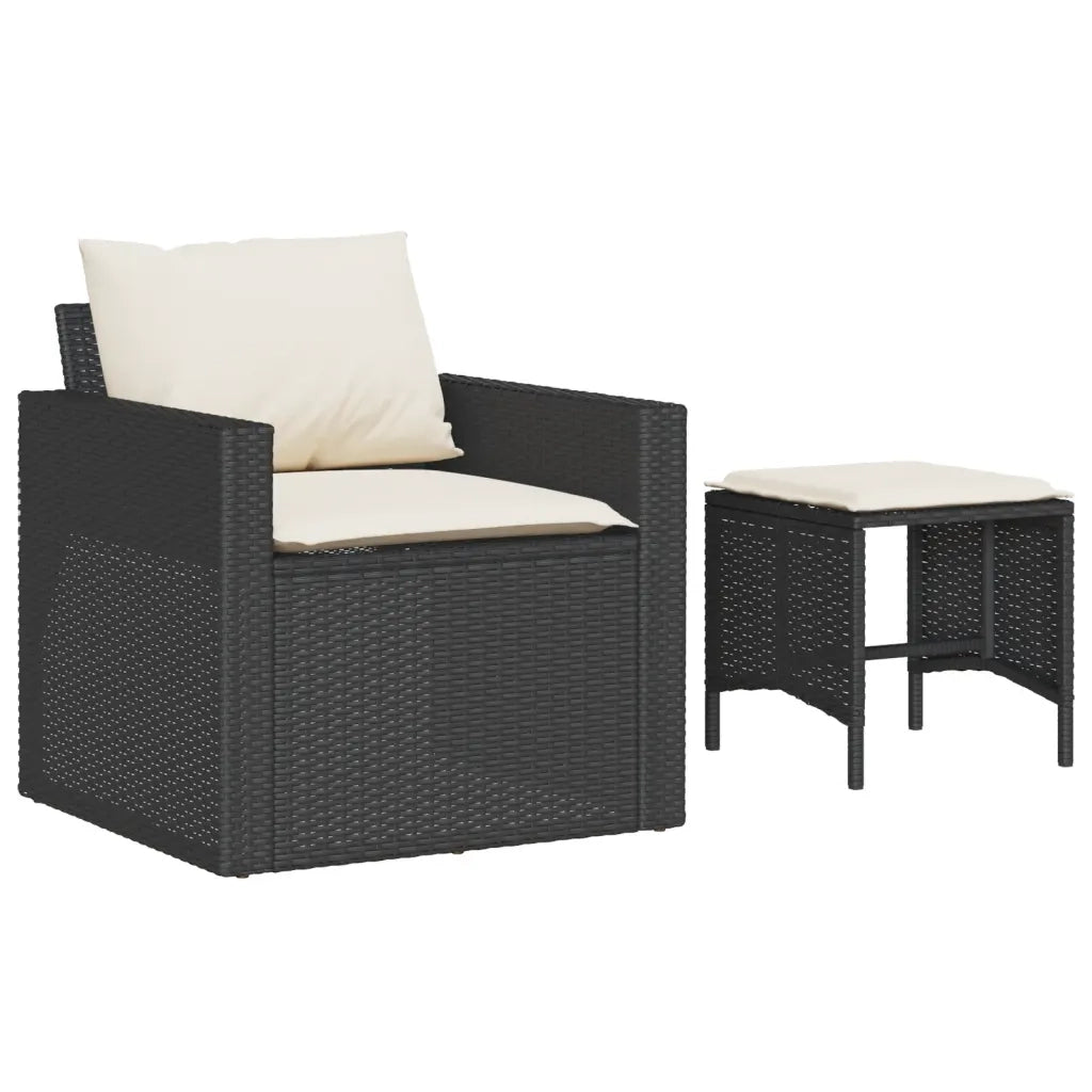 Set Divani da Giardino 4 pz | Set Salotto da Giardino con Cuscini Nero in Polyrattan