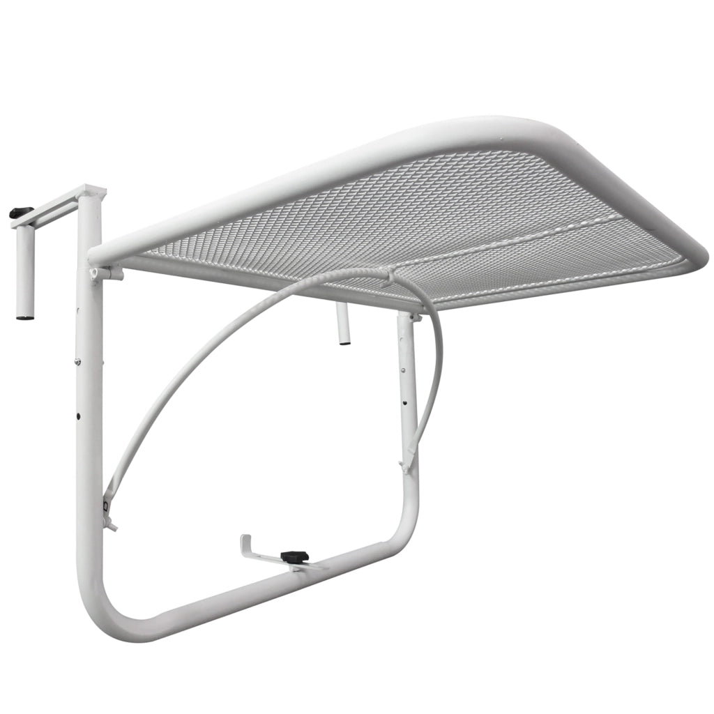 Easycomfort Tavolo da Ringhiera con Ganci ad Altezza Regolabile su 3 Livelli, in Metallo, 60x56.5x45 cm, Bianco