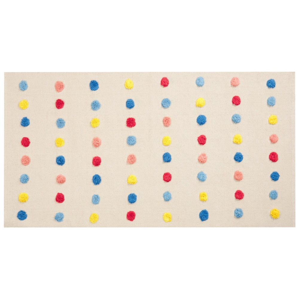 Tappeto per aree multicolore con mini pompon 80 x 150 cm, a basso contenuto di peli, per la stanza dei bambini.