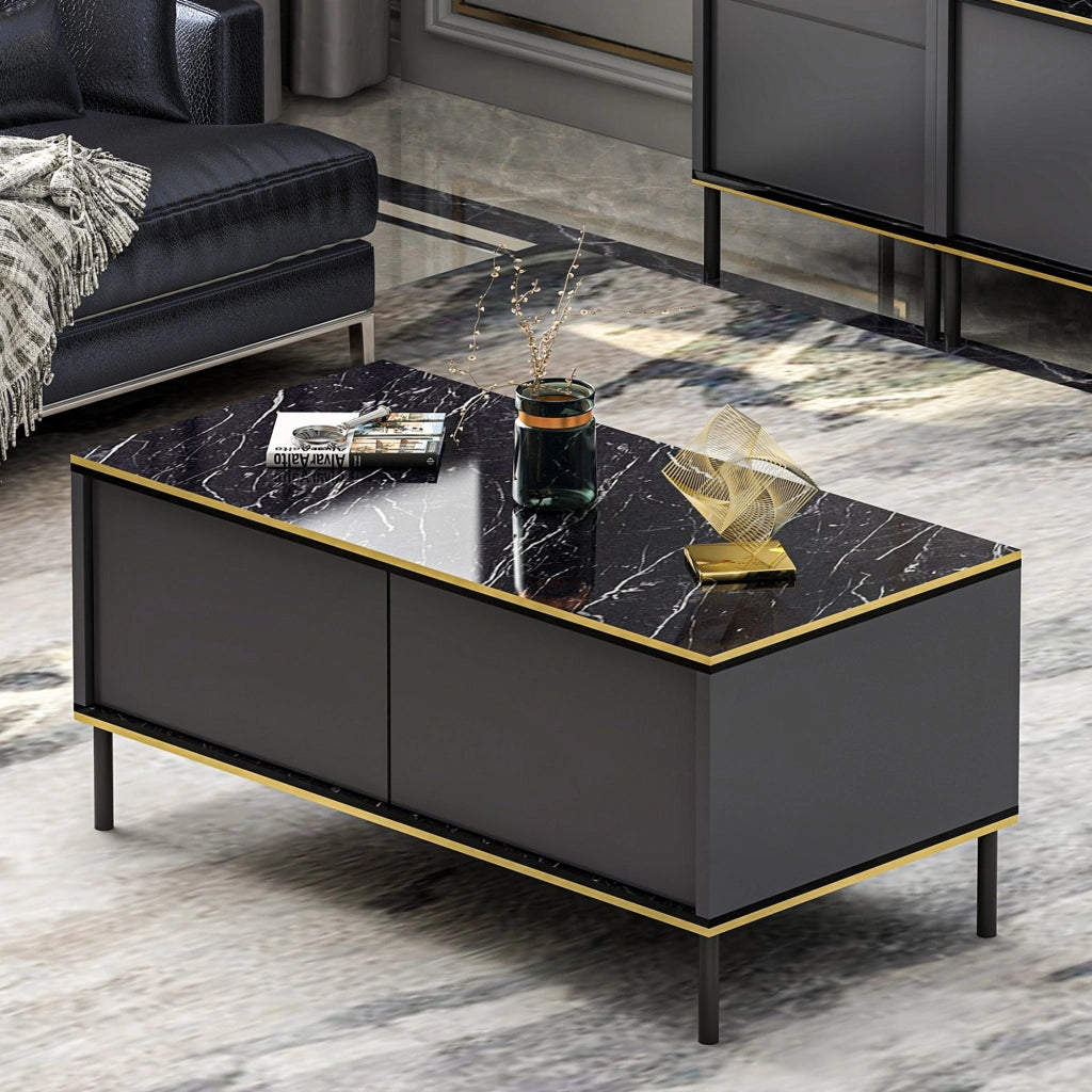 Zerbolo, Tavolino da Salotto con Piedini, 90x45x40h cm Nero Antracite