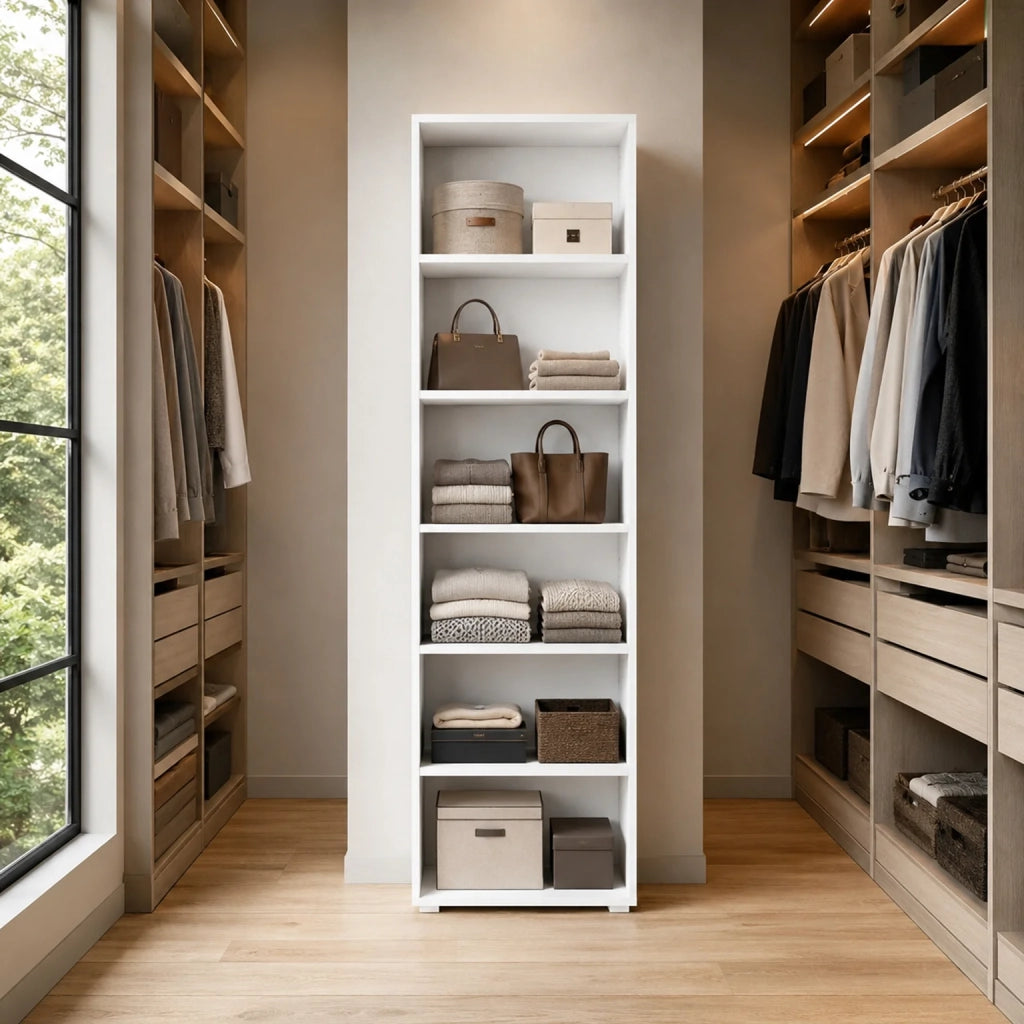 Libreria Verticale Bianca Alta con 5 Ripiani Regolabili | Scaffale Salvaspazio per Libri, Documenti e Decorazioni | Mobile Moderno per Casa, Ufficio e Studio 60x30x195 cm