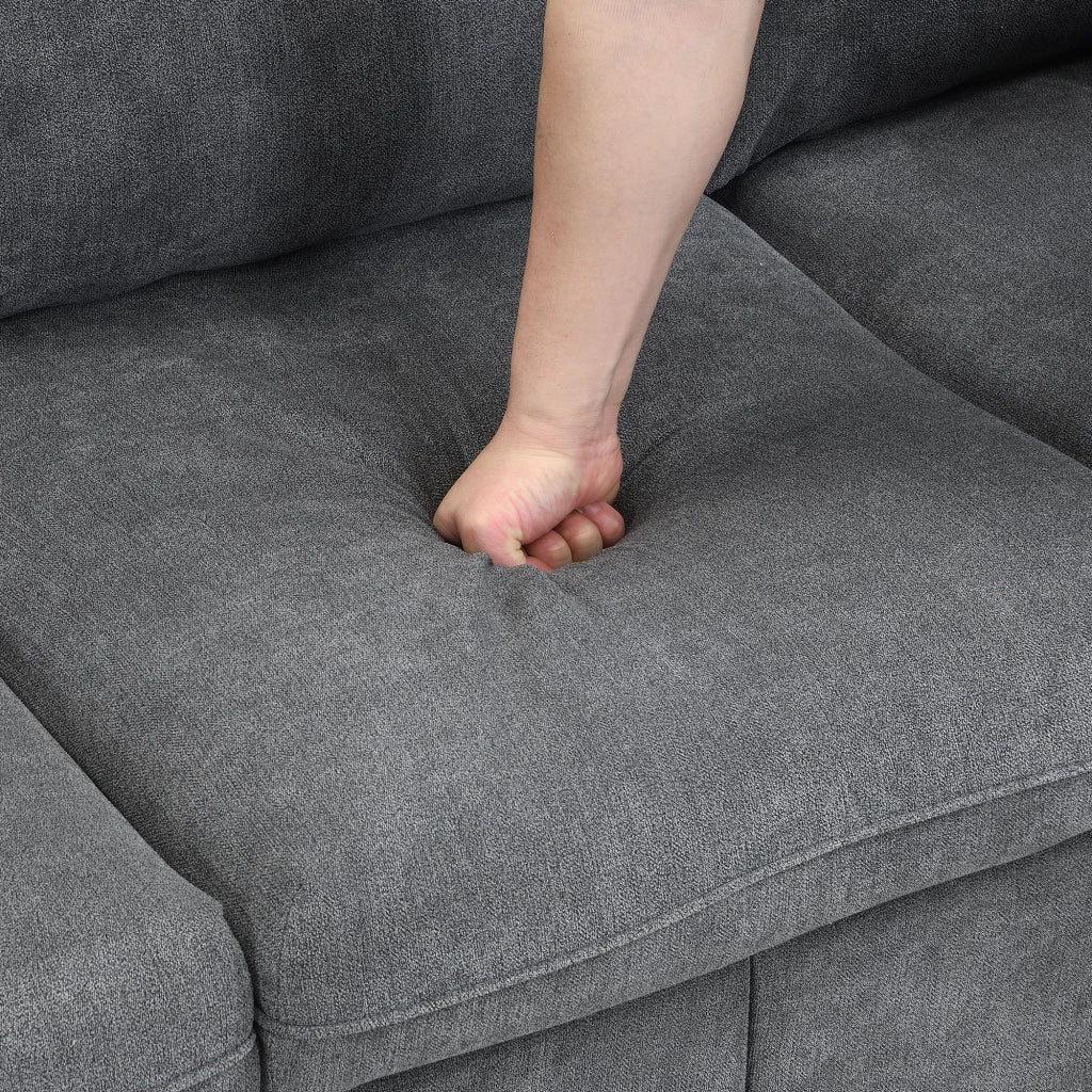 OKWISH Divano panoramico a U 3 Posti, Convertibile con Contenitore e 2 Pouf Contenitore, Ciniglia, Grigio Scuro