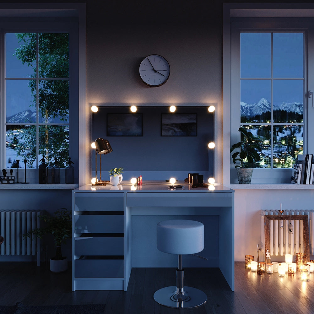 Vicco Tavolo da toeletta Bianco 55 cm con illuminazione a LED e sgabello