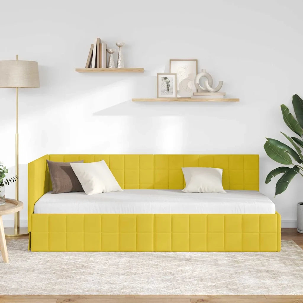 Letto singolo | Letto per adulti | Cornice del letto ad angolo Giallo 80 cm x 200 cm Velluto