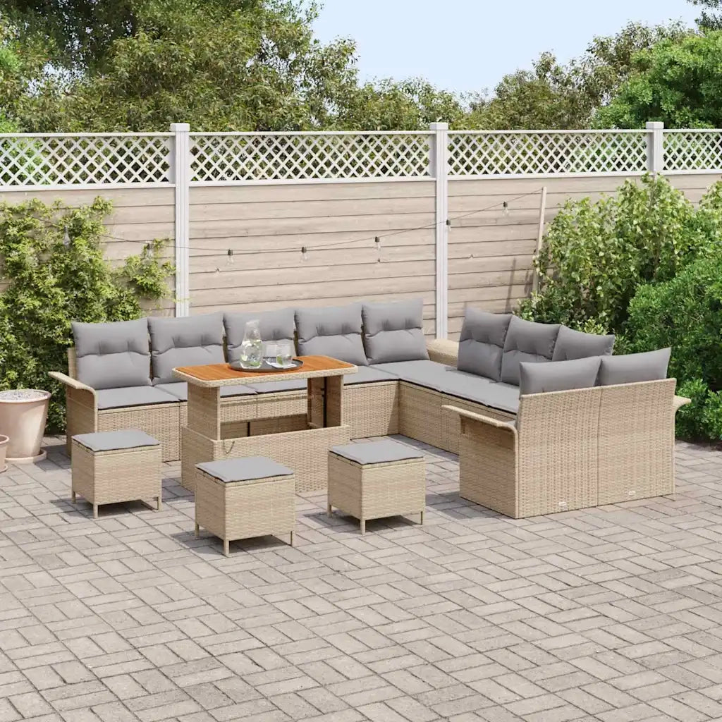 Set Divano da Giardino con cuscino 14 pcs Beige e Grigio Chiaro 3364152