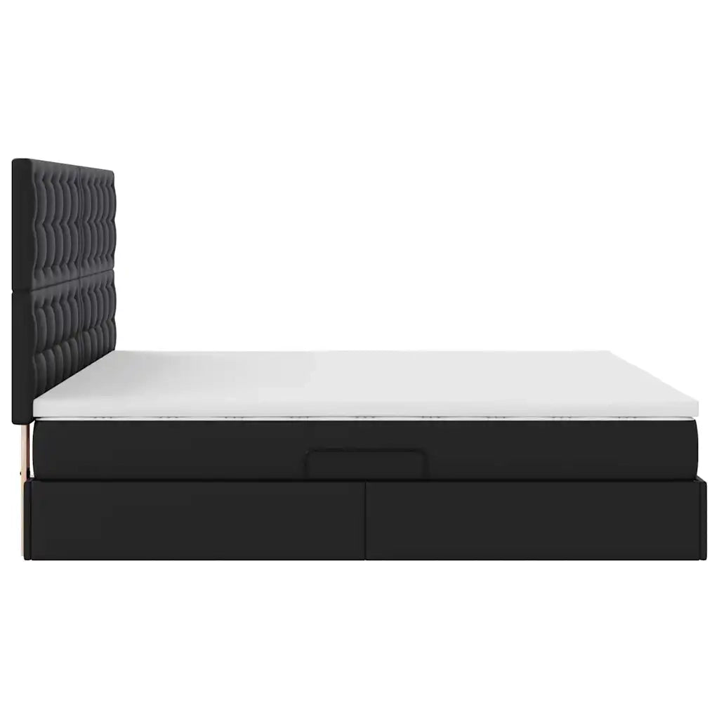 Letto con contenitore e LED Nero 180 x 200 cm Pelle Sintetica