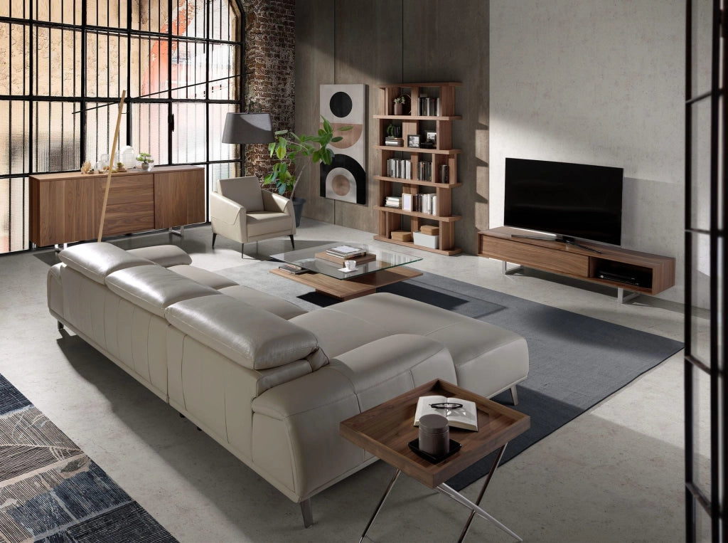 Divano chaise longue sinistro in pelle grigio tortora