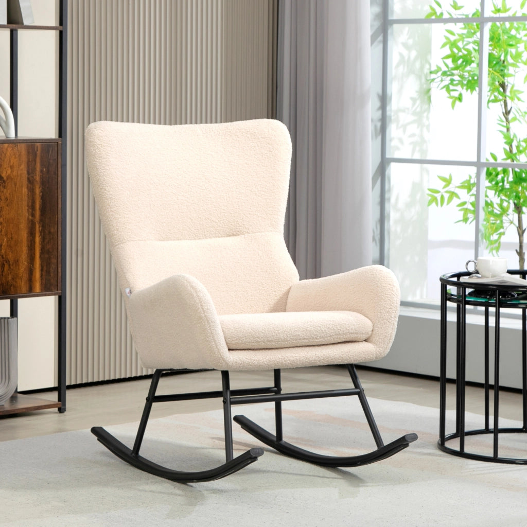 Poltrona a dondolo ¨C zephmum ¨C beige e nero, gambe in acciaio
