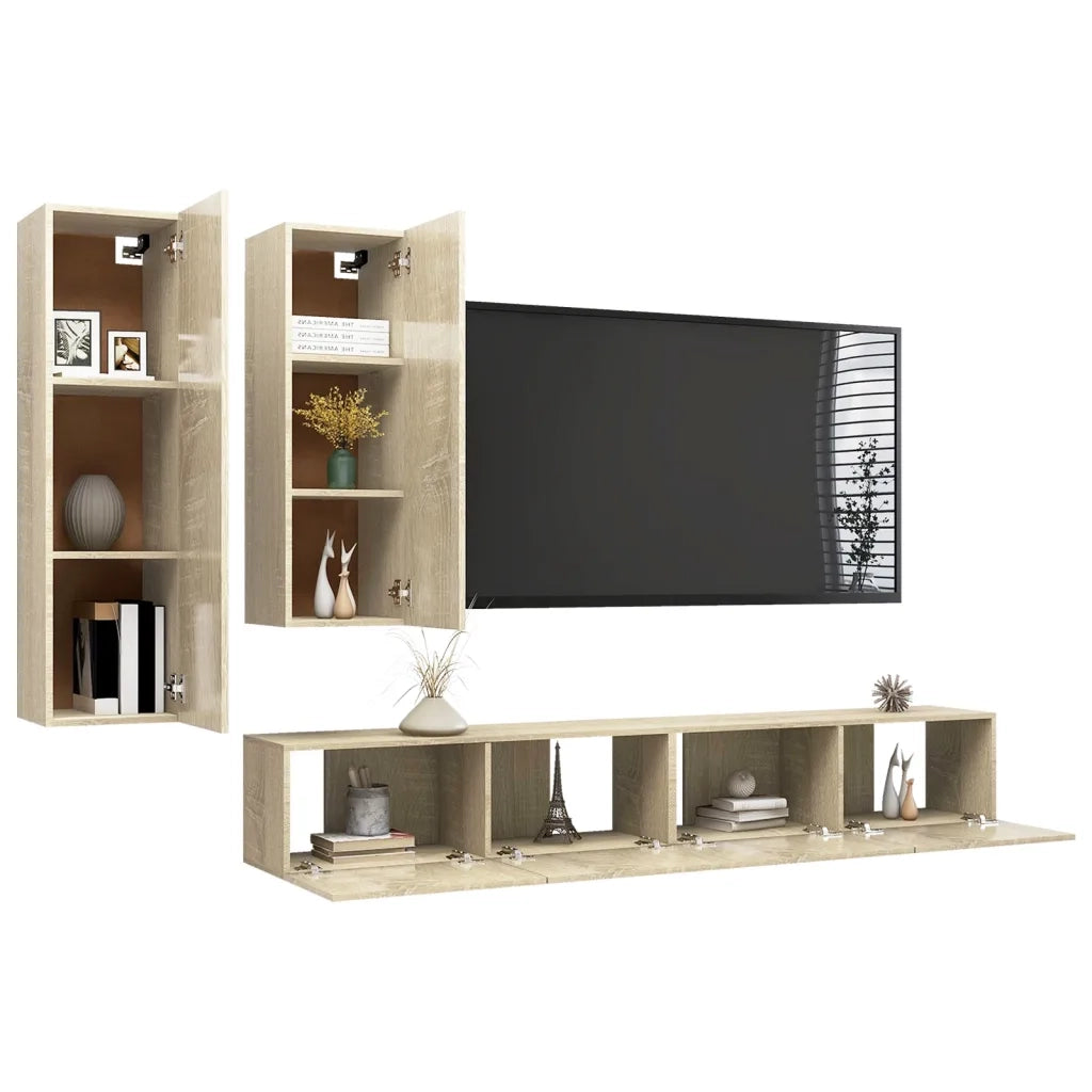 Set di Mobili TV 4 pz Rovere Sonoma in Legno Multistrato 3079048