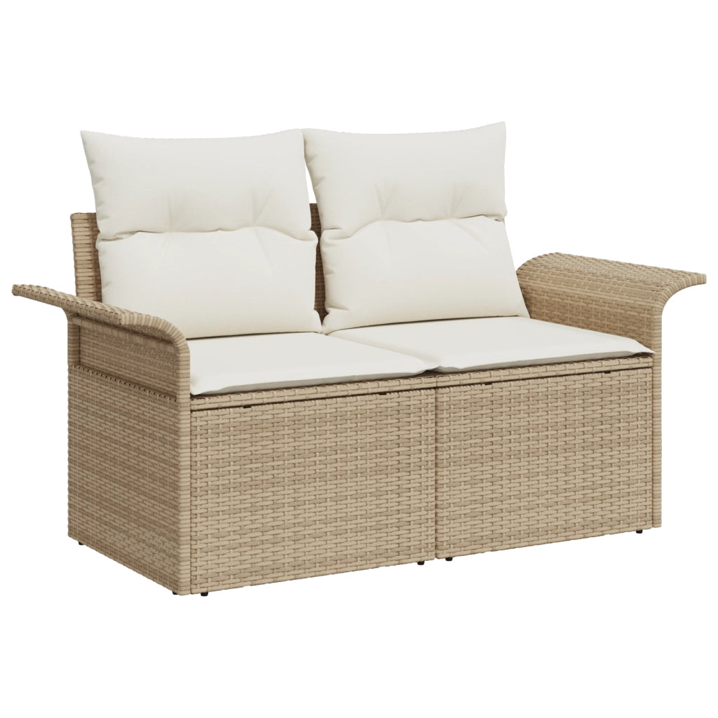 Set di Divano da Giardino 10 Pezzi con Cuscini Beige Polyrattan Acacia