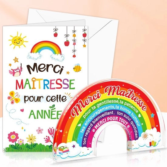 Tavolo di plastica acrilica - Carta di ringraziamento - Carta per la maestra - Fine dell'anno scolastico - Arcobaleno - Regalo - Materiale duraturo - Regalo per l'insegnante