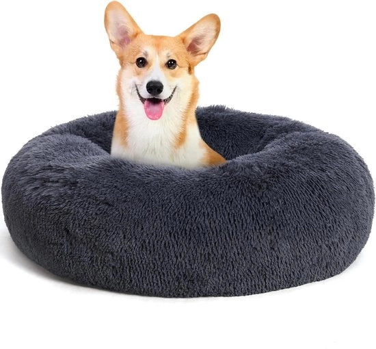 Letto per cani circolare - cuscino per cani a donut - lettino per cani morbido - lavabile - 70 cm di diametro - grigio scuro