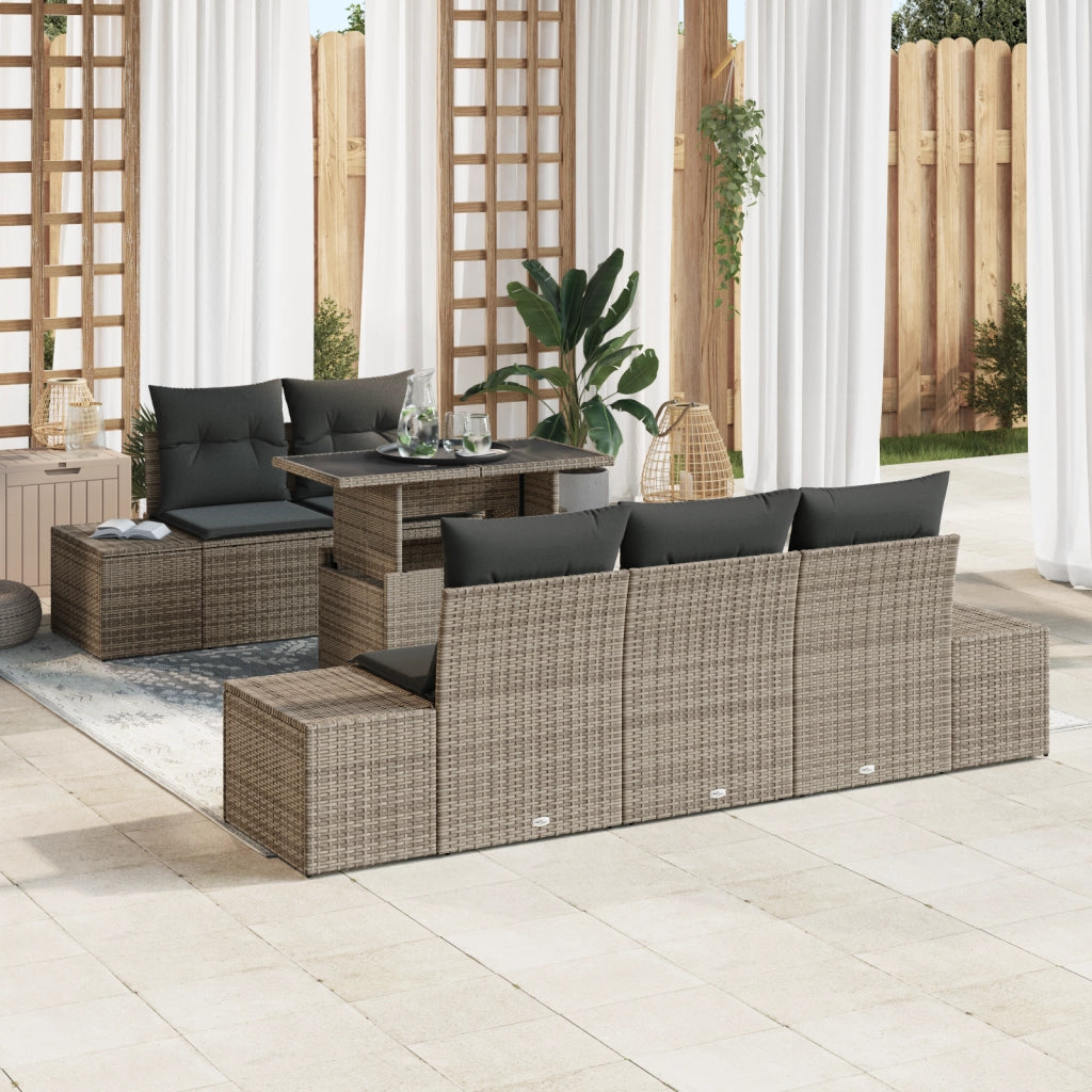 Set Divano da Giardino 6 Pezzi con Cuscini Grigio in Polyrattan