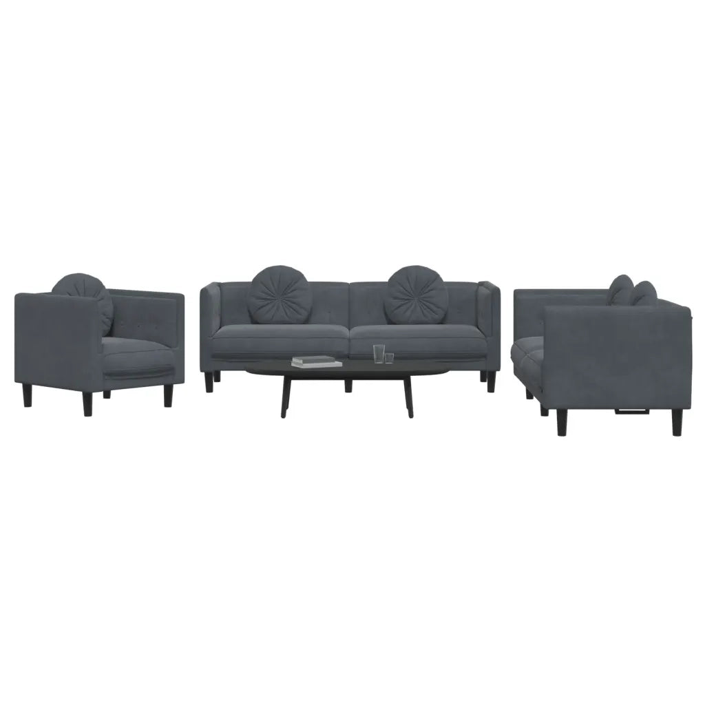 Set di Divani 3 pz con Cuscini Grigio Scuro in Velluto 3209248