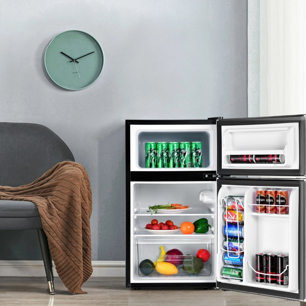 Frigorifero compatto 90 L con luce LED e refrigerazione rapida, Freezer silenzioso separato con 2 ante Grigio-Frigoriferi