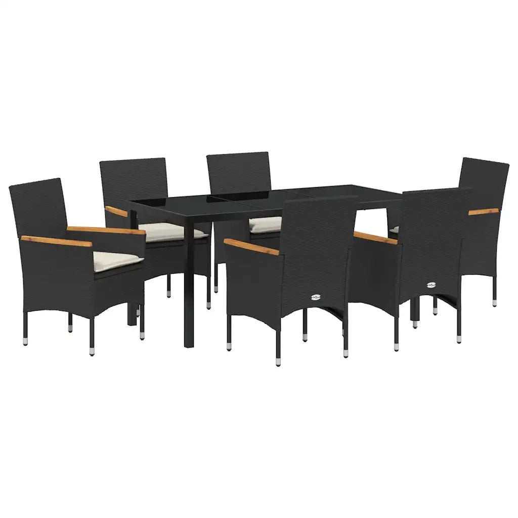 Set da Pranzo per Giardino con cuscino 7 pcs Nero polyrattan