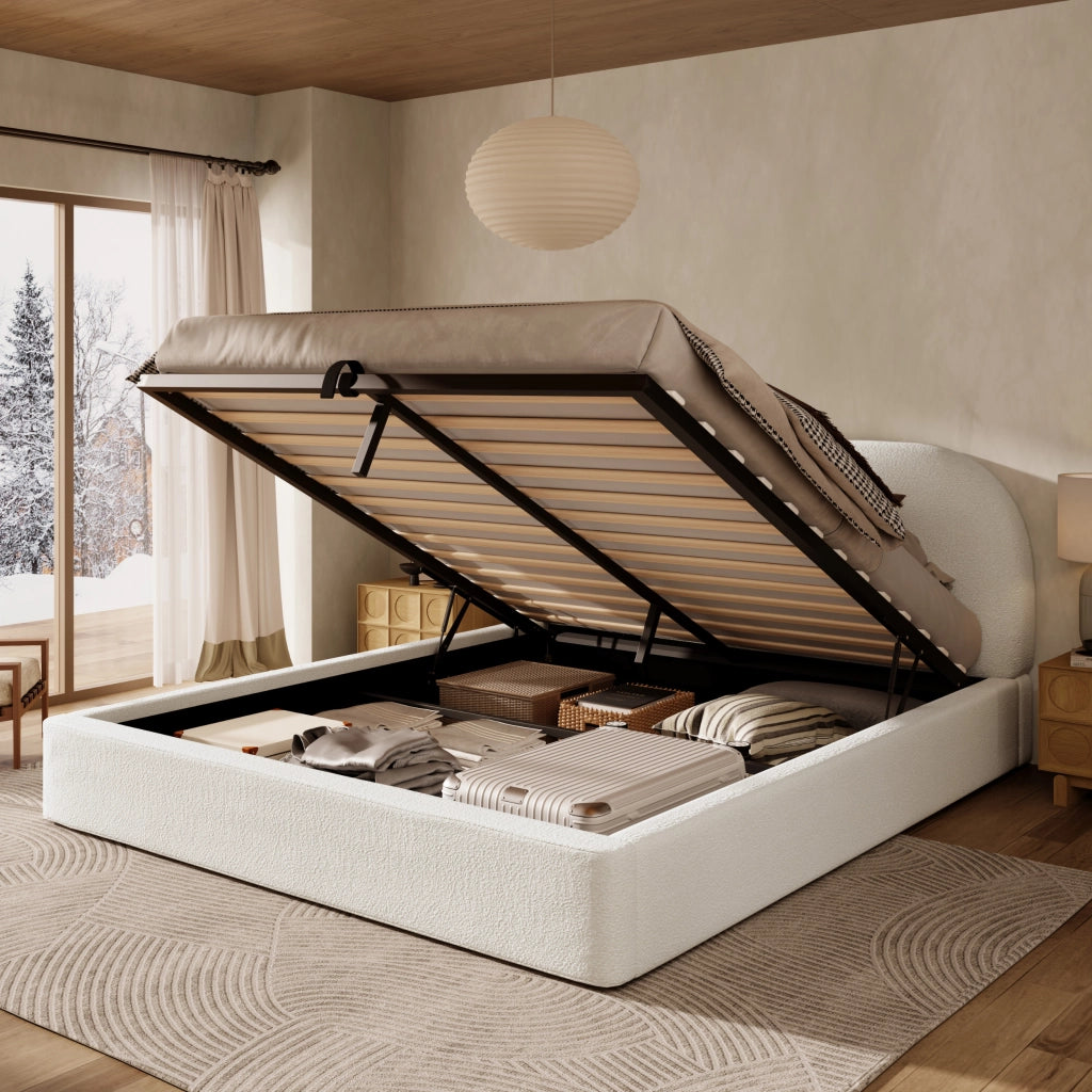 Letti contenitori 180x200 cm; contenitore idraulico; Bouclé beige (Senza materasso)