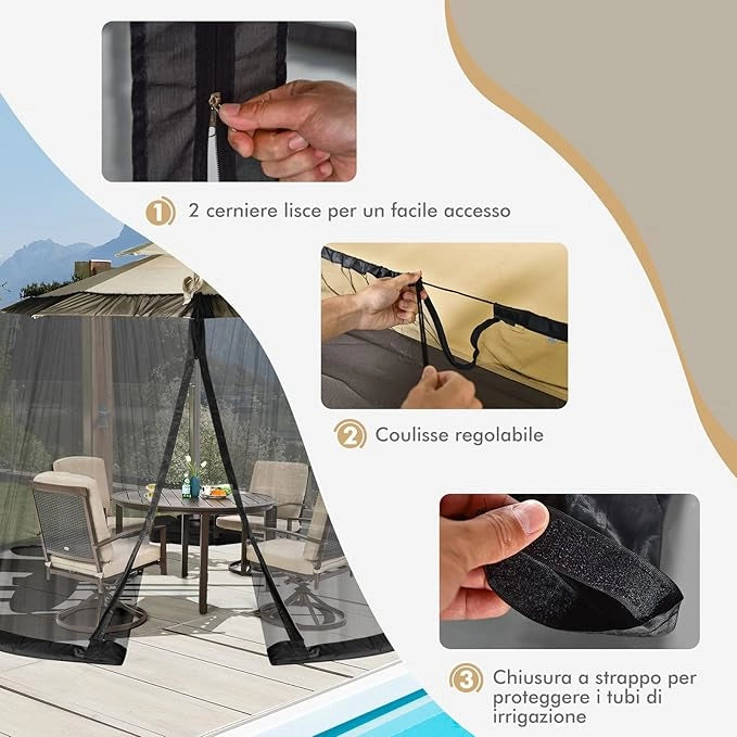 Zanzariera per Ombrellone da Esterno, Zanzariera Regolabile da Patio con 2 Porte a Doppia Cerniera, Rete per Copertura Ombrellone, 12,5 x 2,3 m