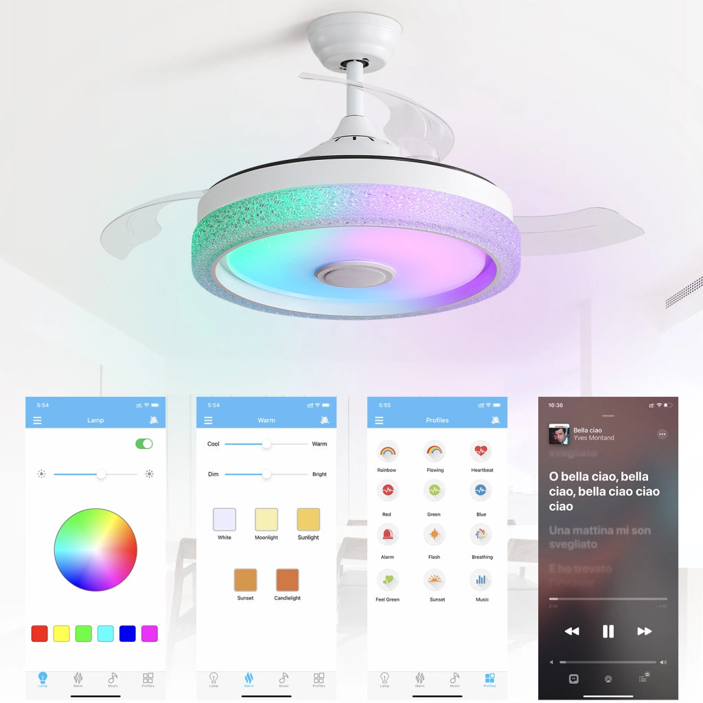 Ventilatore da soffitto invisibile moderno 107 cm 3 pale abs telecomando motore dc reversibile con luce led 32w 220v