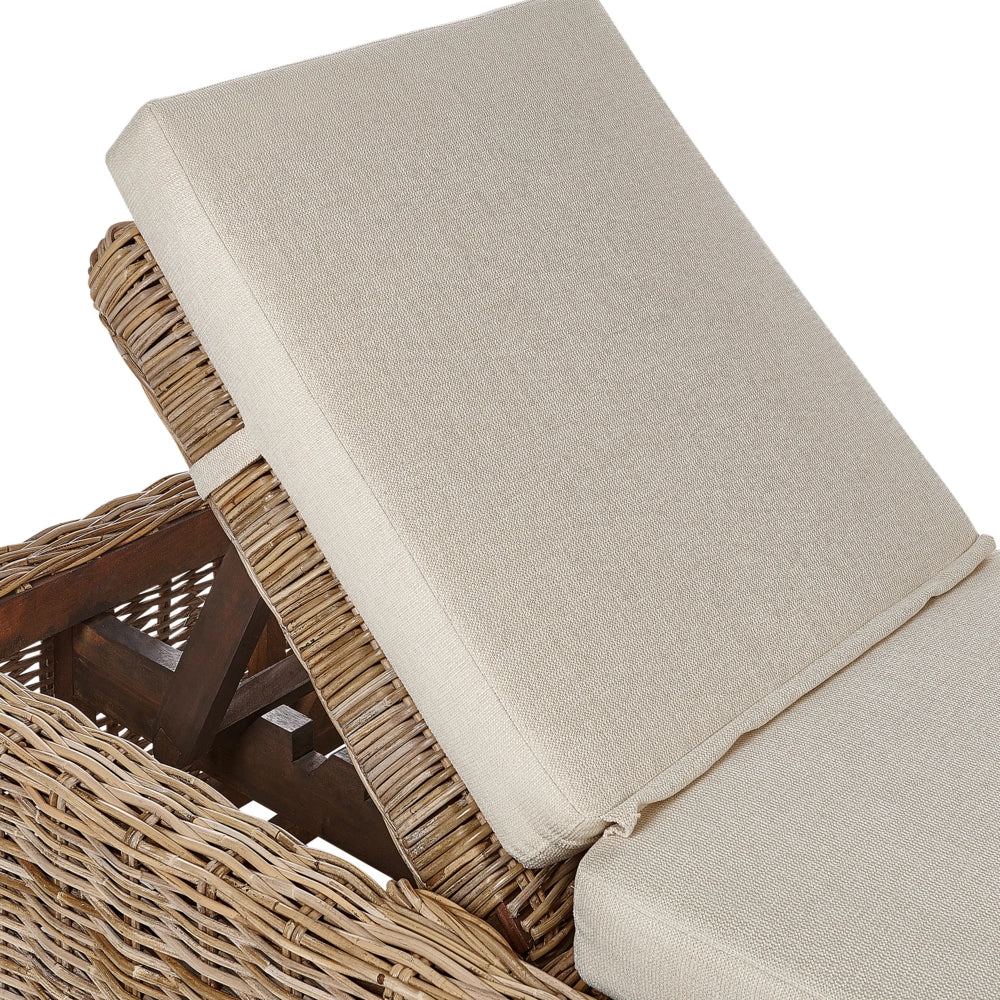 Lettino da giardino in vimini naturale con cuscino regolabile stile boho tradizionale