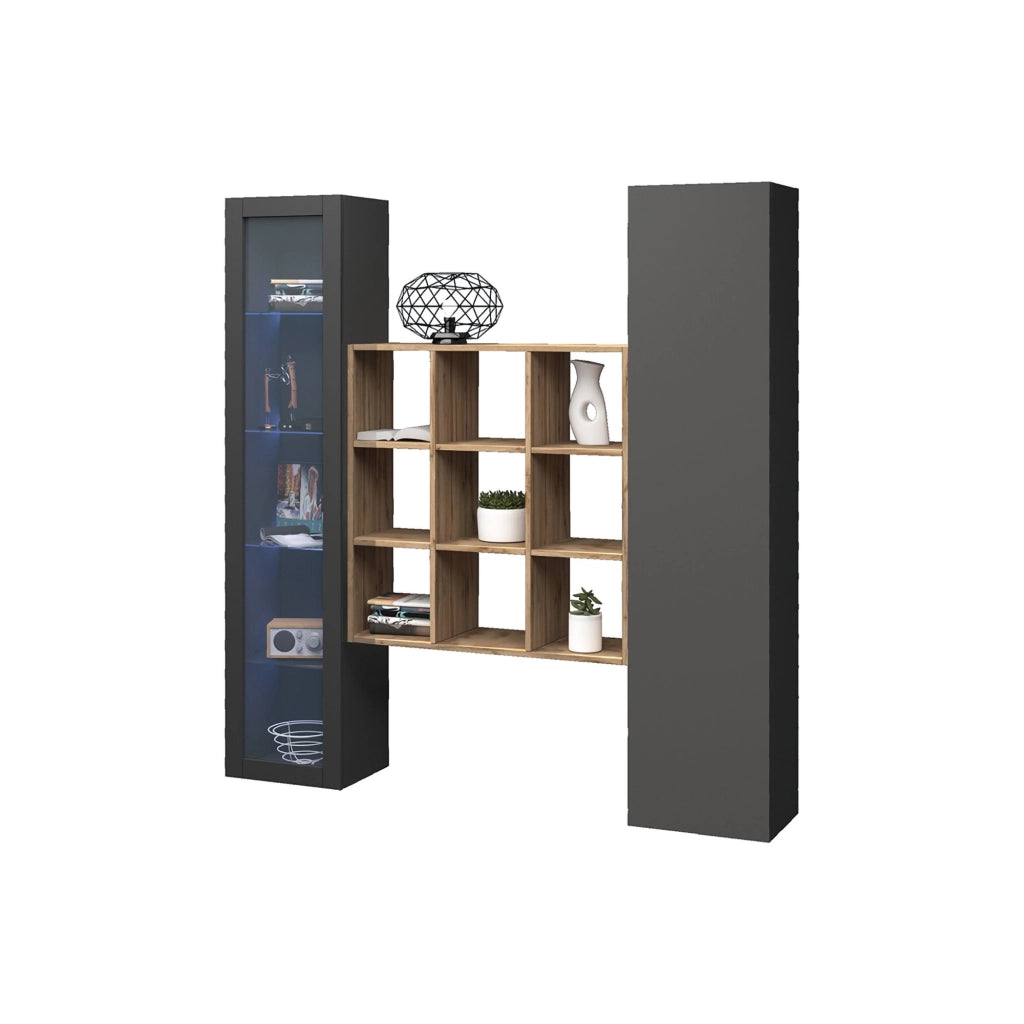 Madia Firmino, Credenza 14 Ripiani Made in Italy, 30x40x180h cm Nero Antracite