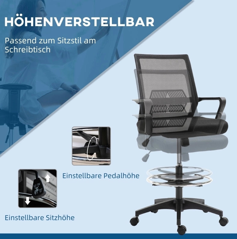 Sedia da ufficio ergonomica nera con poggiapiedi regolabile