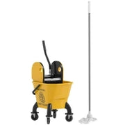 Secchio per Mocio con Ruote e Strizzatore Smontabile a Pressione, Capacità 26L, Include Mocio e Manico Giallo